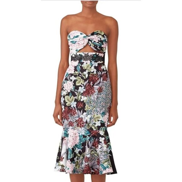Keepsake the Label Lost Dreams Floral Strapless Dress Womens S Cut Outs Midi - Picture 1 of 8